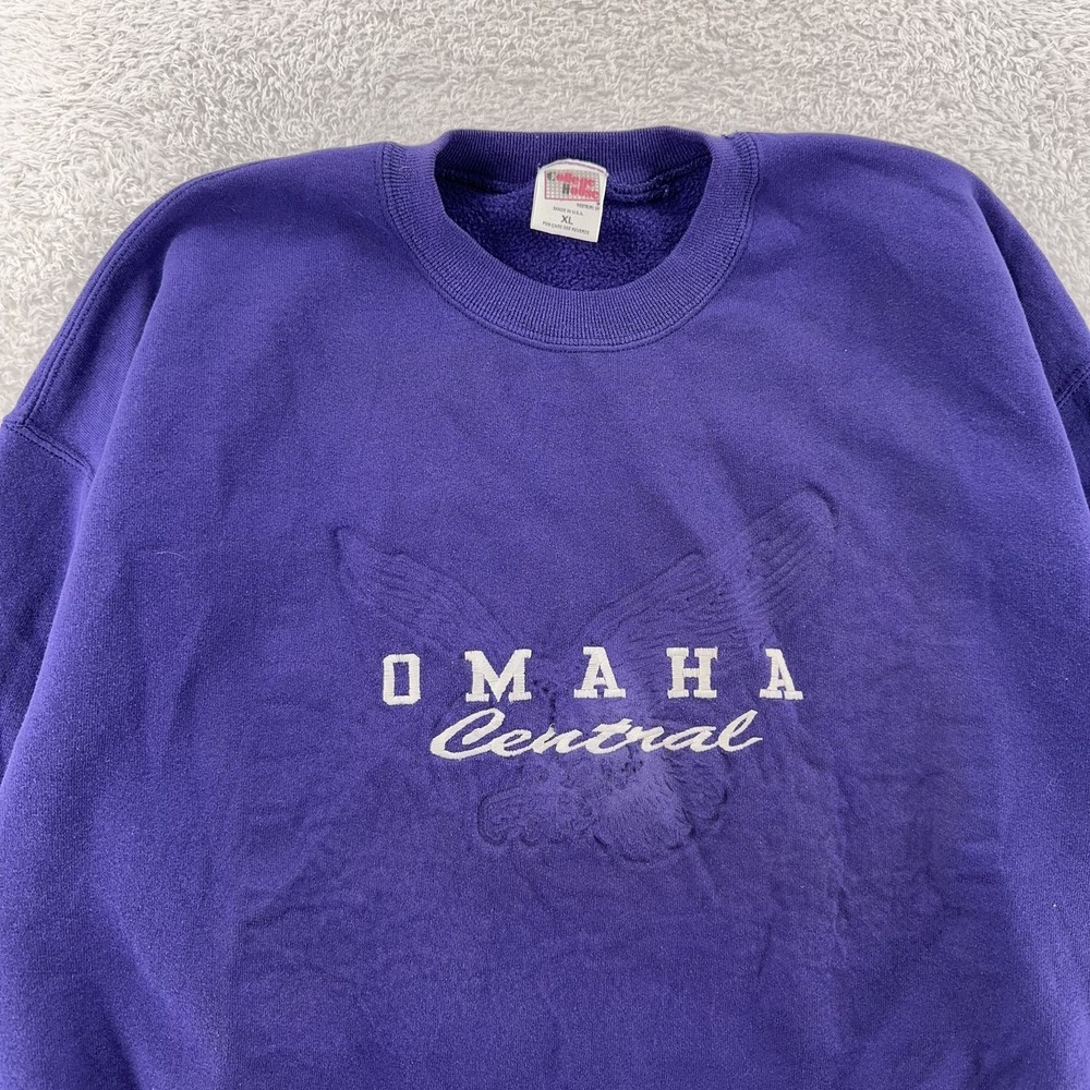 Vtg Omaha Central High School Sweatshirt BOXY Large‎ Purple Crewneck 90s USA